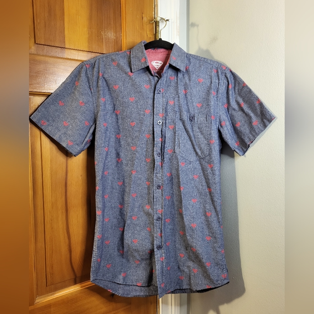 Superman Short Sleeved Button Up Patterned Shirt - image 1